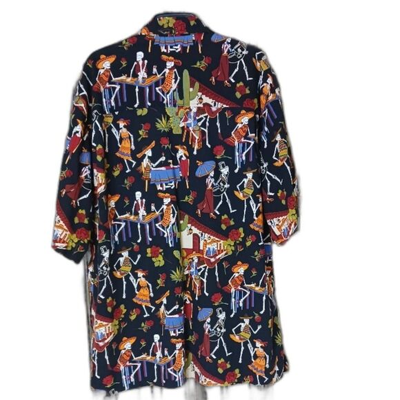 Button Down Shirt Short Sl "Day Of The Dead." David Carey Orig Multi-C Men's 2XL - Picture 2 of 7